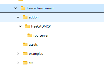 解凍された freecad-mcp のファイル構成